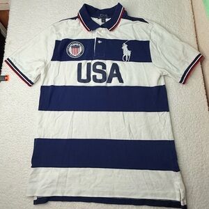 Polo Ralph Lauren USA Rugby Shirt Crest Big Pony Youth Boys Sz XL